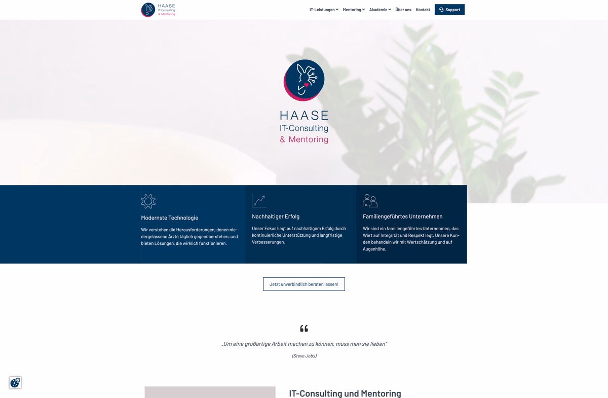 Persönliches Webdesign für Haase IT-Consulting & Mentoring GmbH