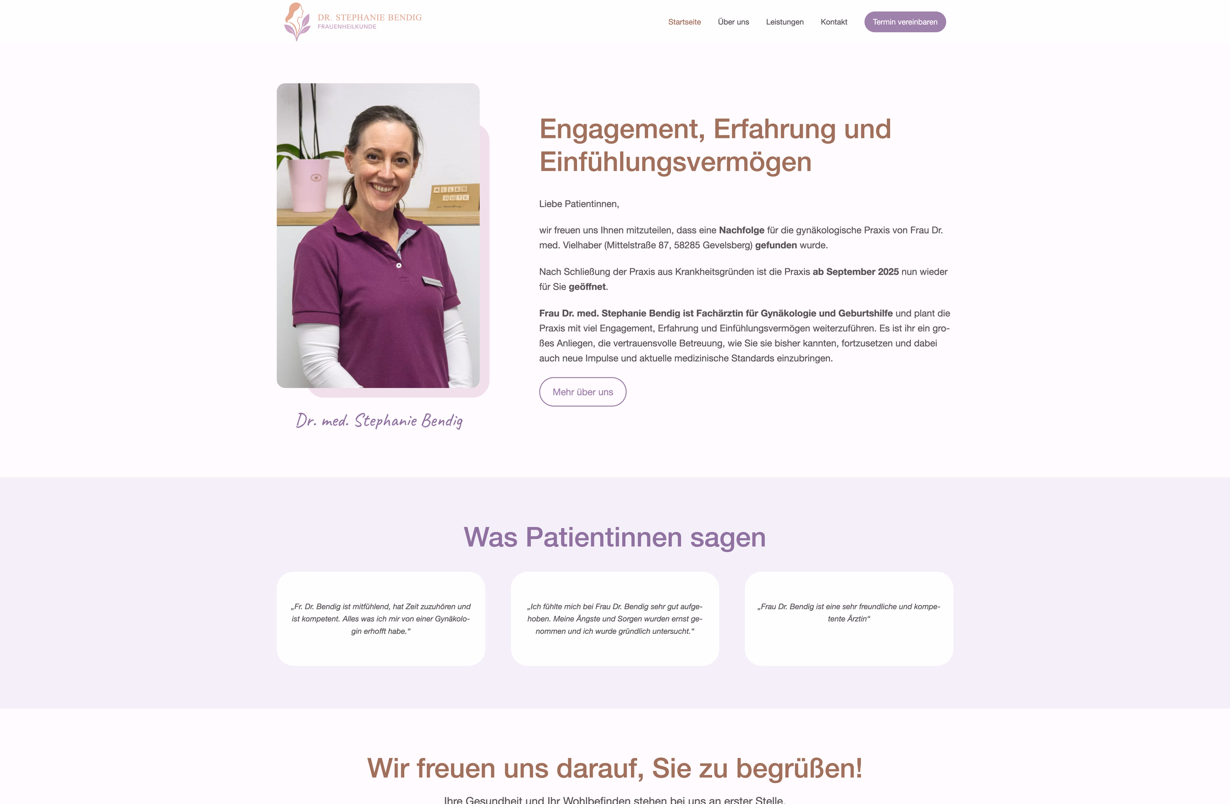 Projekt Frauenarztpraxis Dr. Bendig Screenshot Website