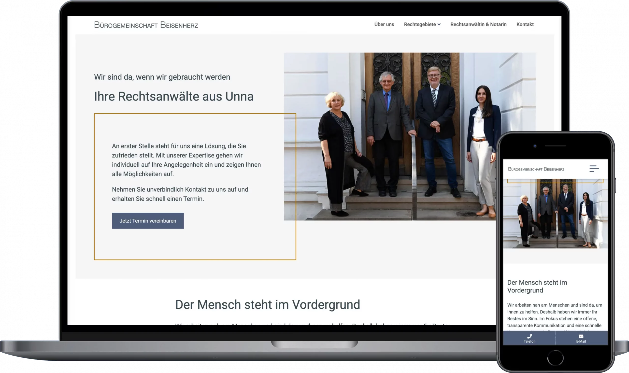 Die Bürogemeinschaft Beisenherz aus Unna hat die Website Entwicklung in Anspruch genommen.  Zu sehen ist ein Screenshot der Homepage.